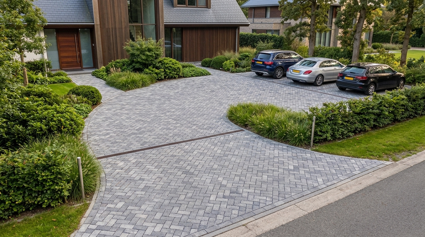 Ruime inrit met parkeerplaats — Overzicht inrit