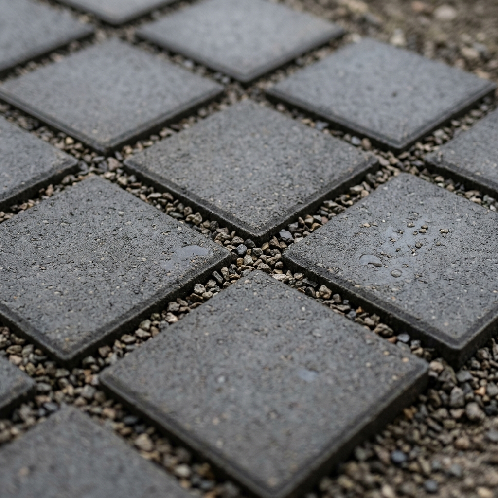 Ruime inrit met parkeerplaats — Detail open voeg