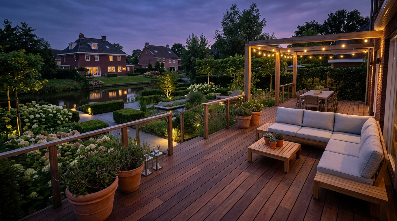 Verhoogd hardhouten terras — Overzicht terras