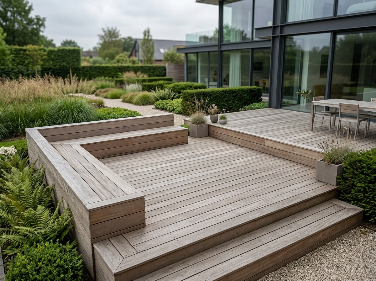 Verhoogd hardhouten terras