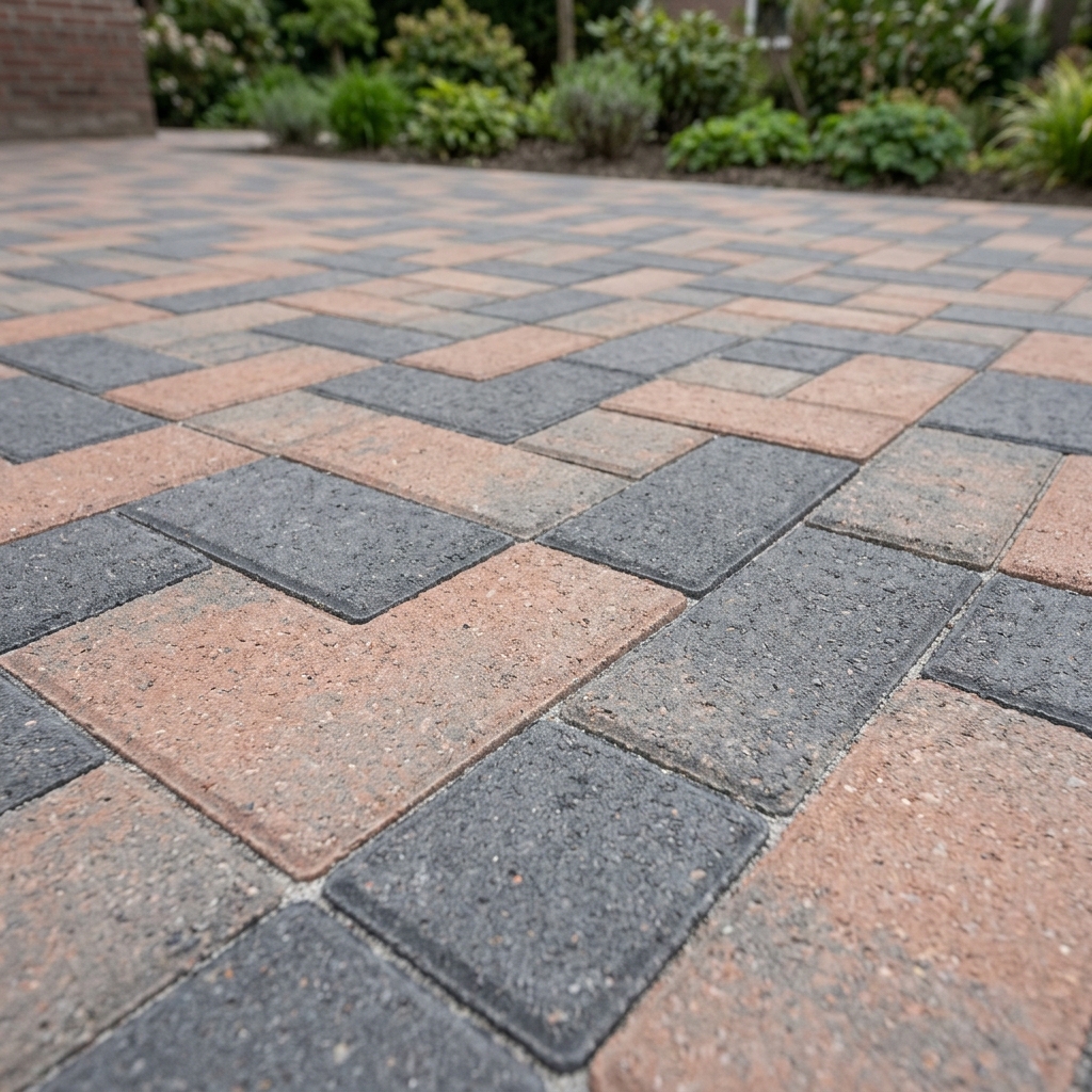 Onderhoudsarme voortuin met sierbestrating — Detail sierbestrating