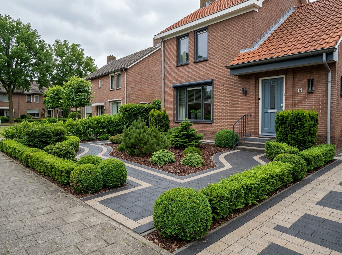 Voortuin met sierbestrating