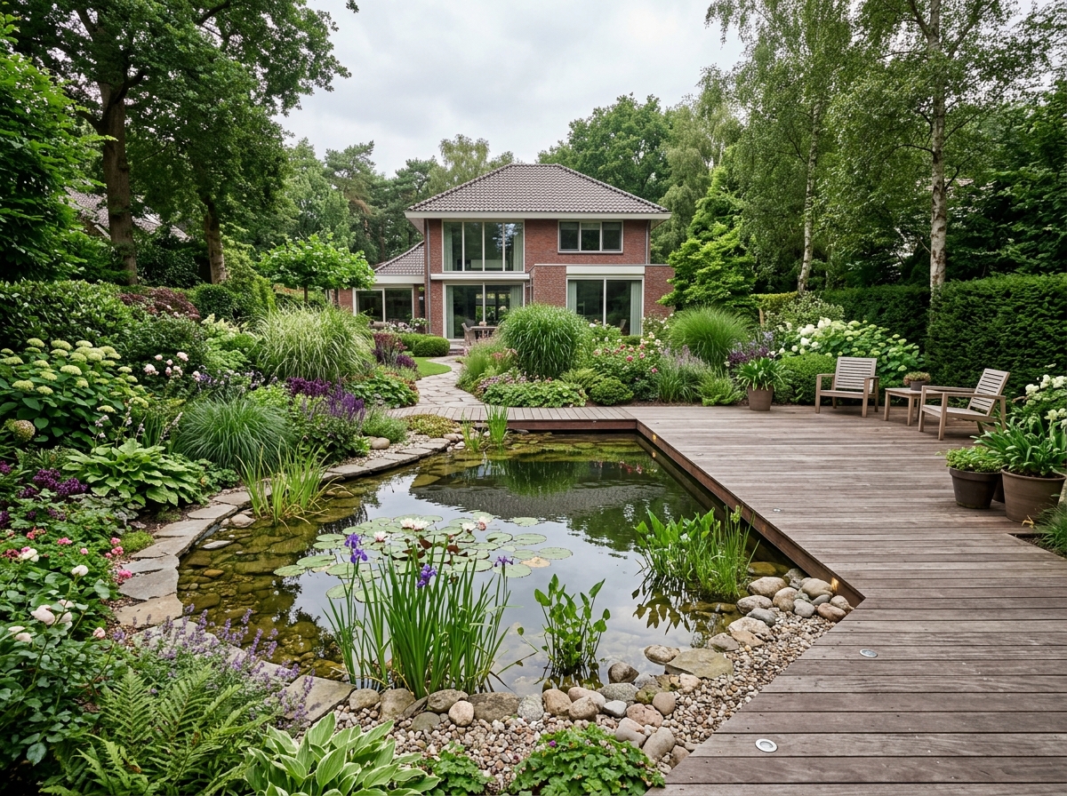 Gerenoveerde tuin met vijver